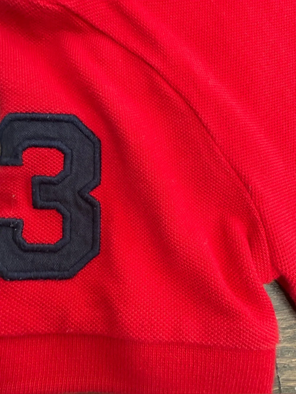 Ralph Lauren Red Polo with Navy Pony & Sleeve Number